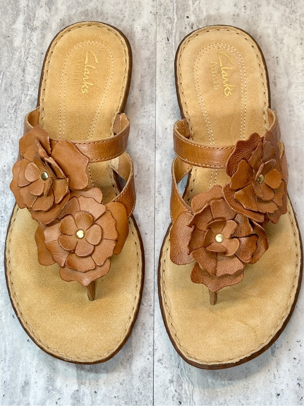 Clarks Brown Leather Flower Accent Comfort Sandals Sz 8M NEW - Picture 3 of 8